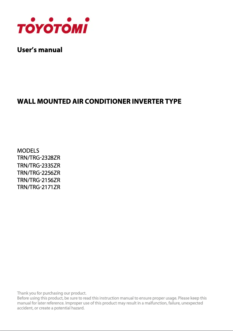 Page 1 de la notice Manuel utilisateur Toyotomi TRN/TRG-2335ZR