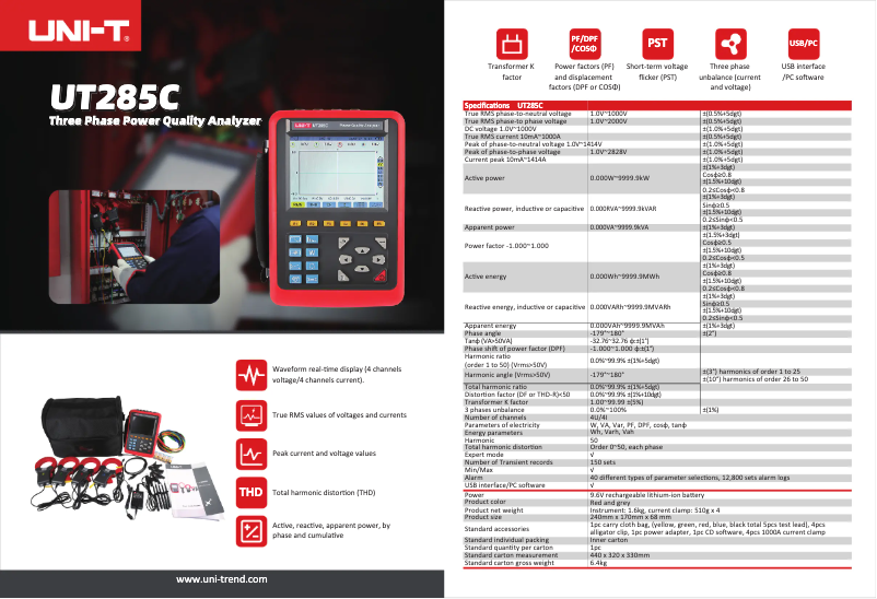 Page n°1 - Fiche technique Uni-T UT285C