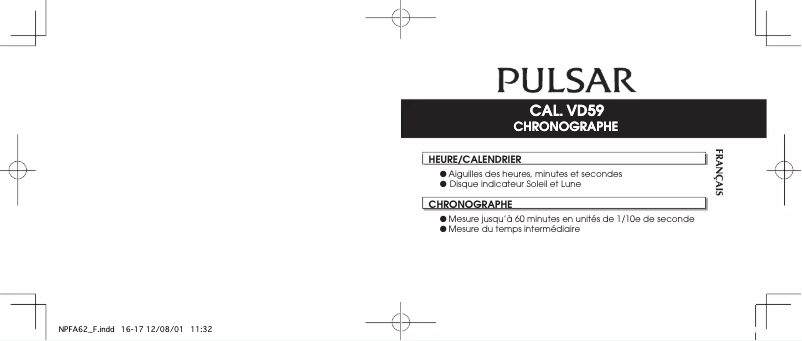 Page 1 de la notice Manuel utilisateur Pulsar VD59