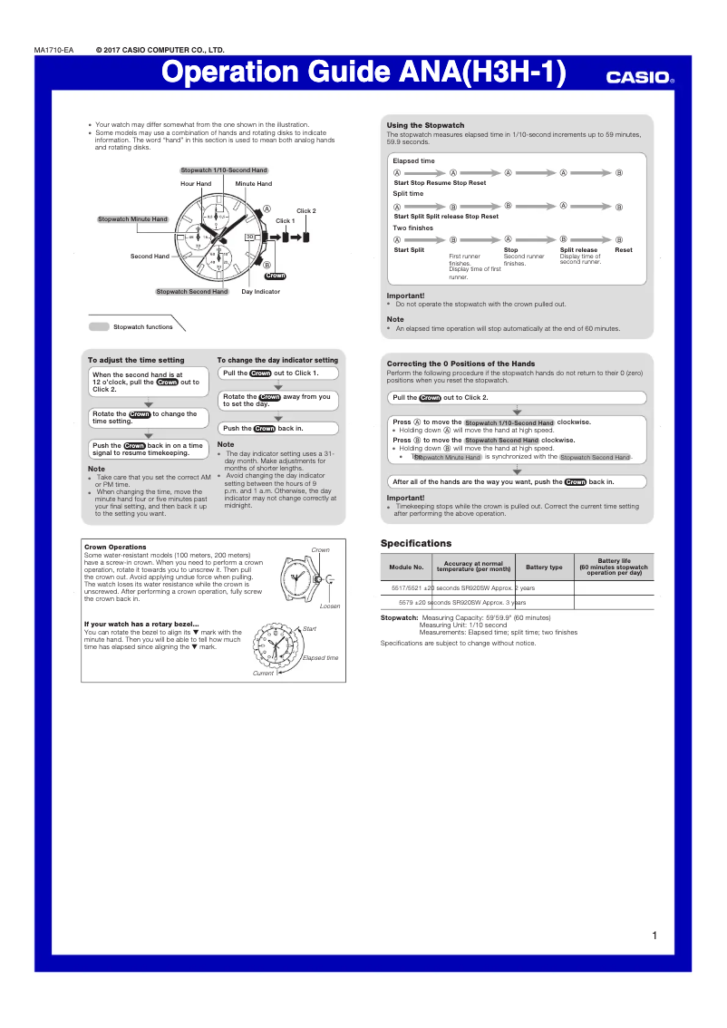 Page 1 de la notice Manuel utilisateur Casio Edifice EFR-566PB-1AVUEF