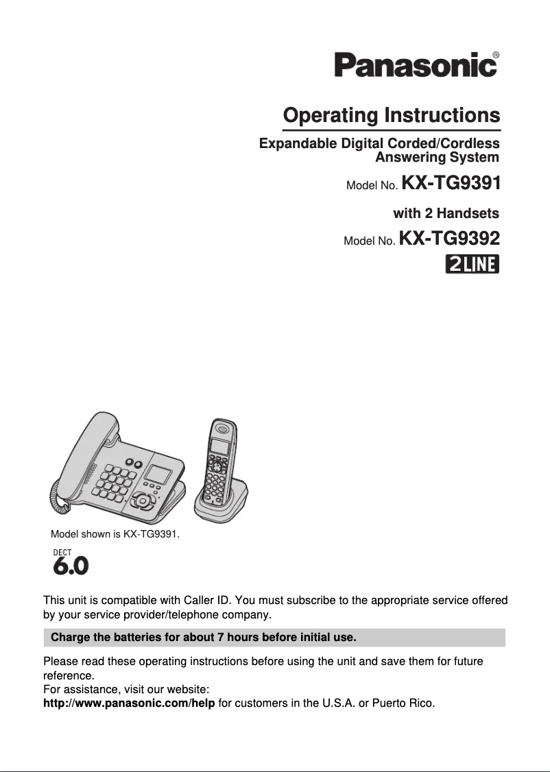 Page 1 de la notice Manuel utilisateur Panasonic KX-TG9391T