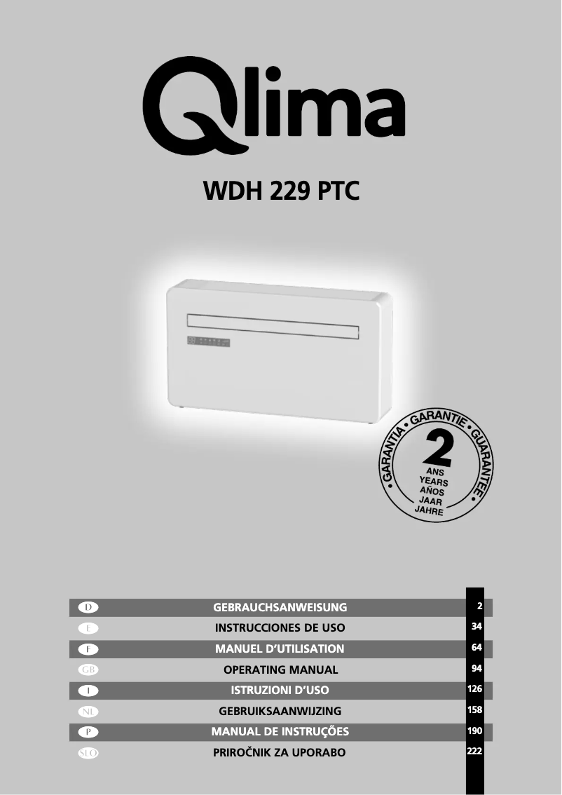 Page n°1 - Manuel utilisateur Qlima WDH 229 PTC