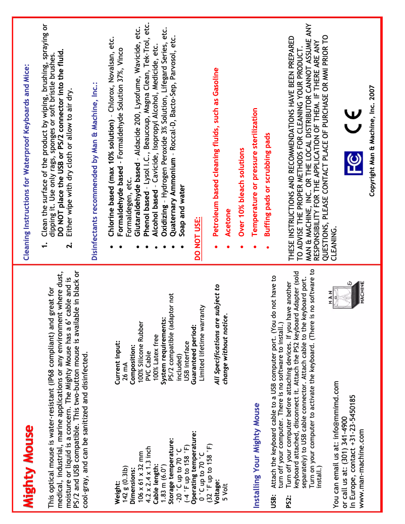 Page 1 de la notice Manuel utilisateur Man & Machine Mighty Mouse 5