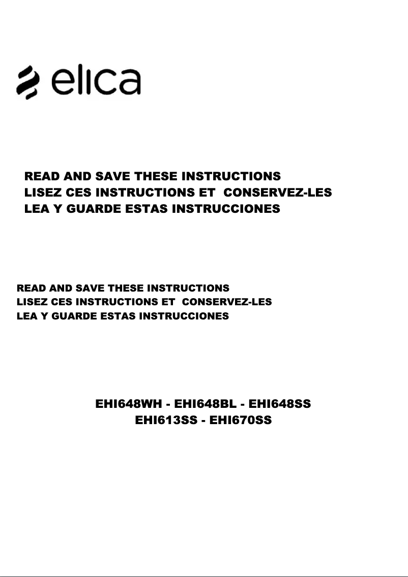 Page 1 de la notice Manuel utilisateur Elica Haiku EHI670SS