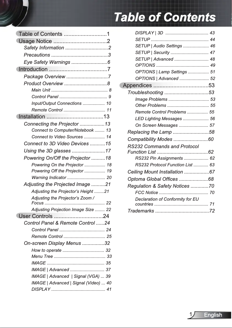 Page n°1 - Manuel utilisateur Optoma HD131Xw
