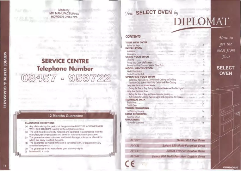 Page 1 de la notice Manuel utilisateur Diplomat Select AHY4320