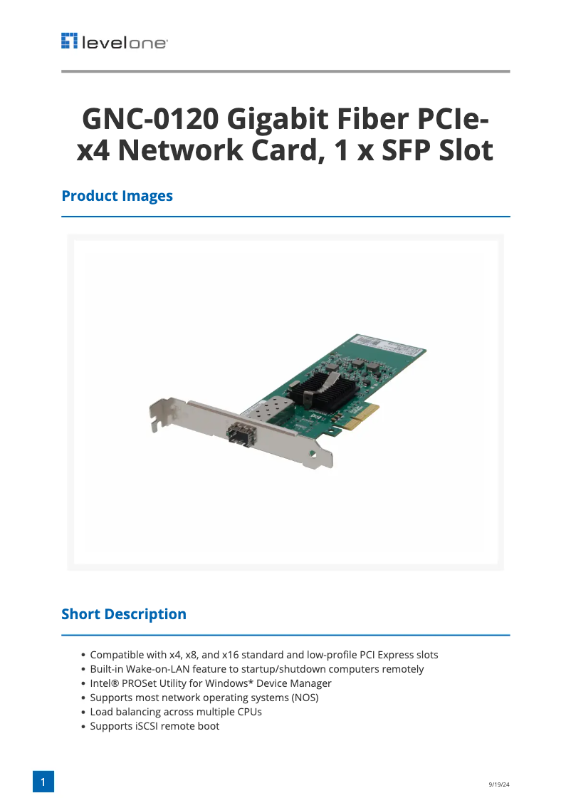 Page 1 de la notice Fiche technique LevelOne GNC-0120