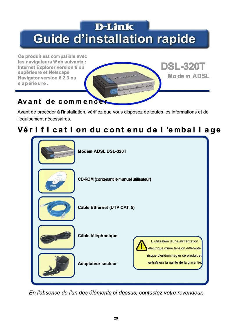 Image de la première page du manuel de l'appareil DSL-320T