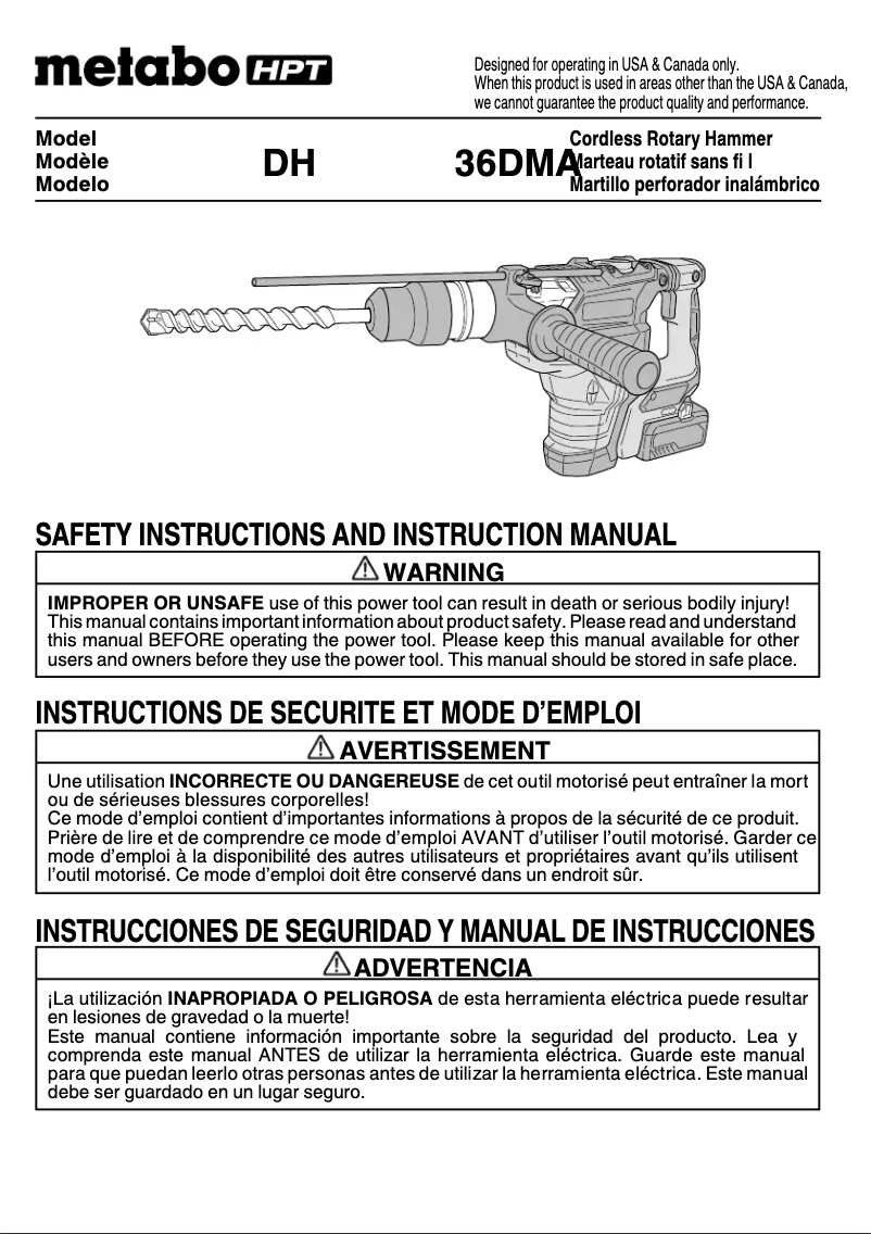 Página 1 del manual Manual de usuario Metabo DH 36DMA