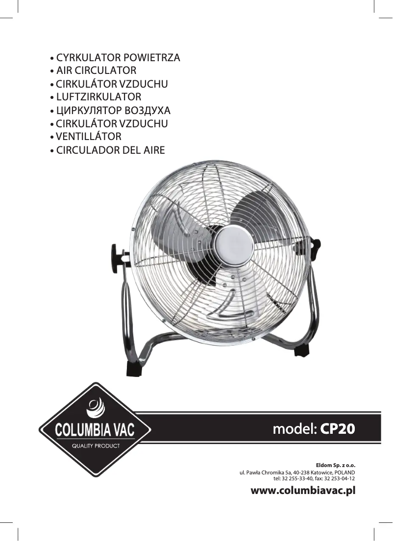 Imagen de la primera página del manual del dispositivo Columbiavac CP20