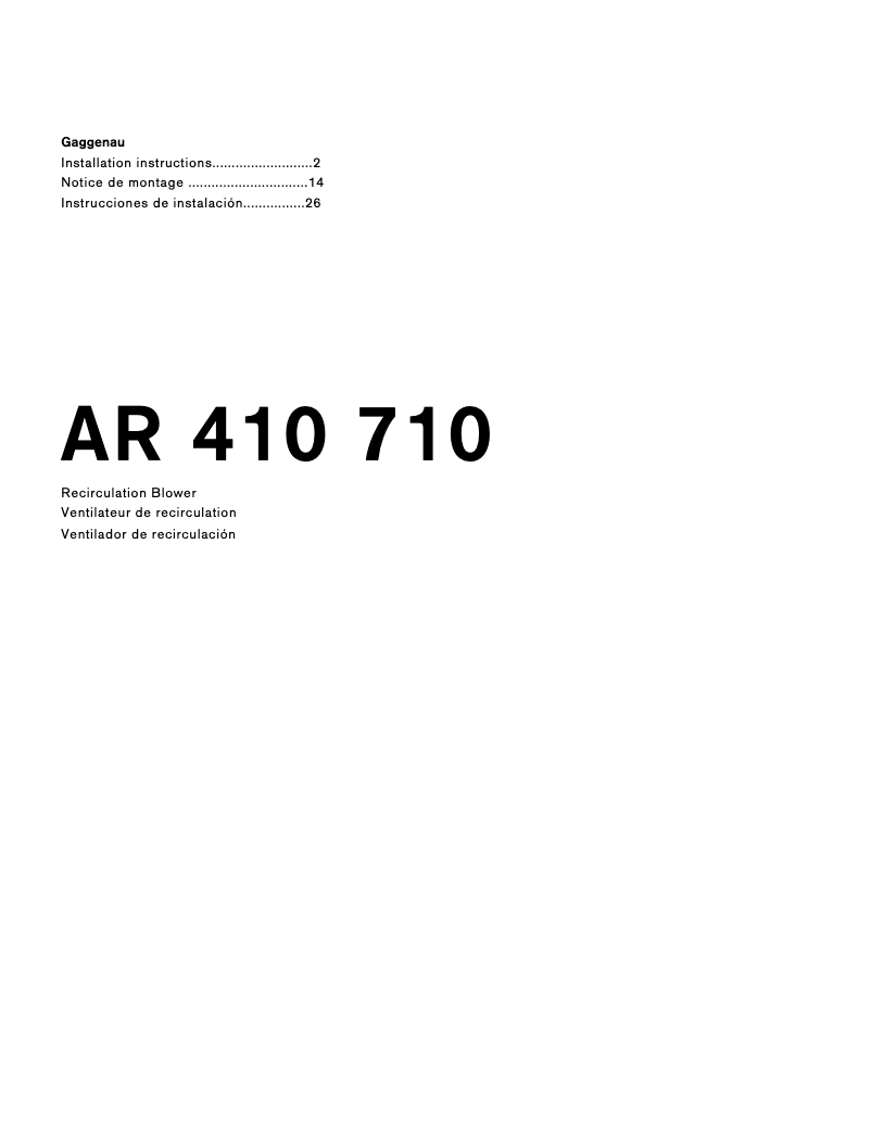 Page 1 of the manual Installation Guide Gaggenau AR410710