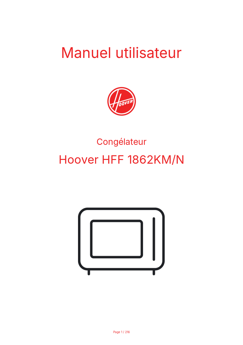 Page n°1 - Manuel utilisateur Hoover HFF 1862KM/N