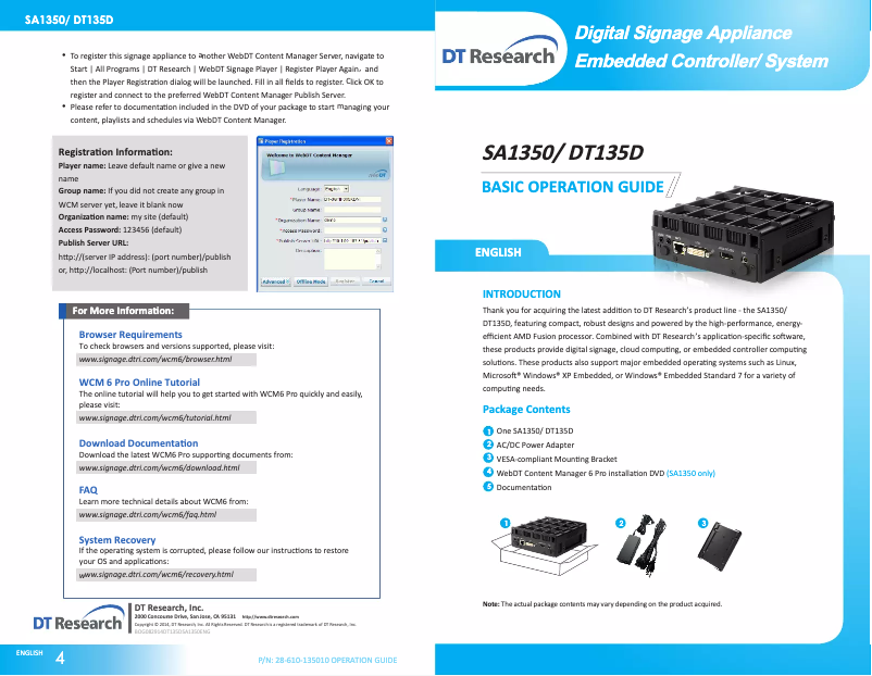 Page n°1 - Manuel utilisateur DT Research SA1350