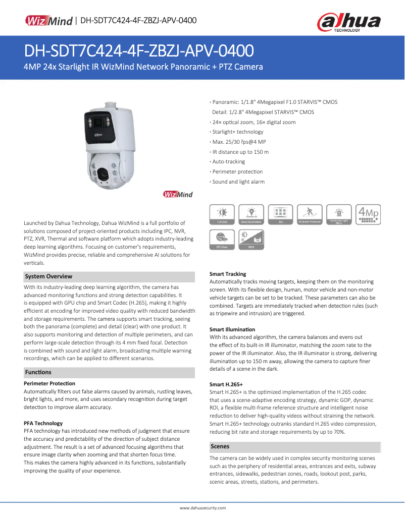 Page n°1 - Fiche technique Dahua Technology SDT7C424-4F-ZBZJ-APV-0400