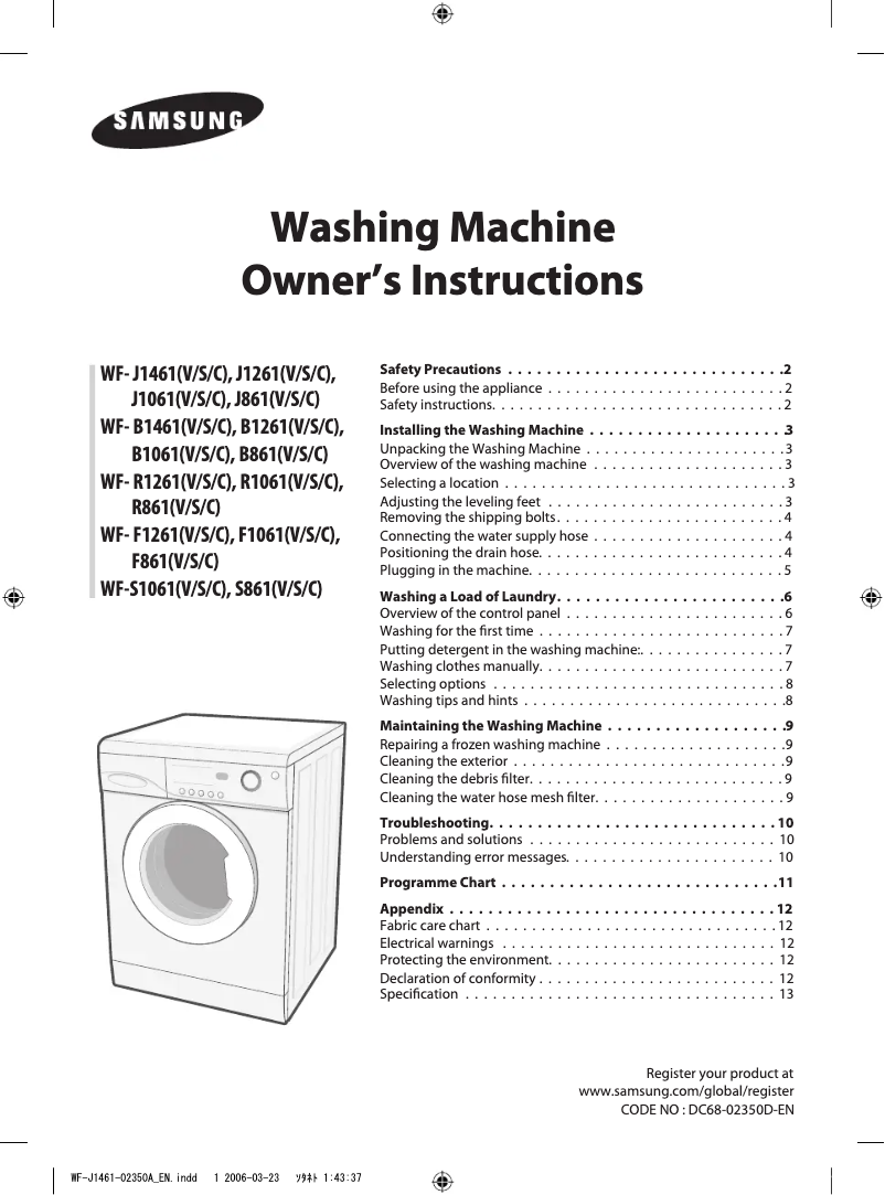 Page 1 de la notice Manuel utilisateur Samsung WF-B861