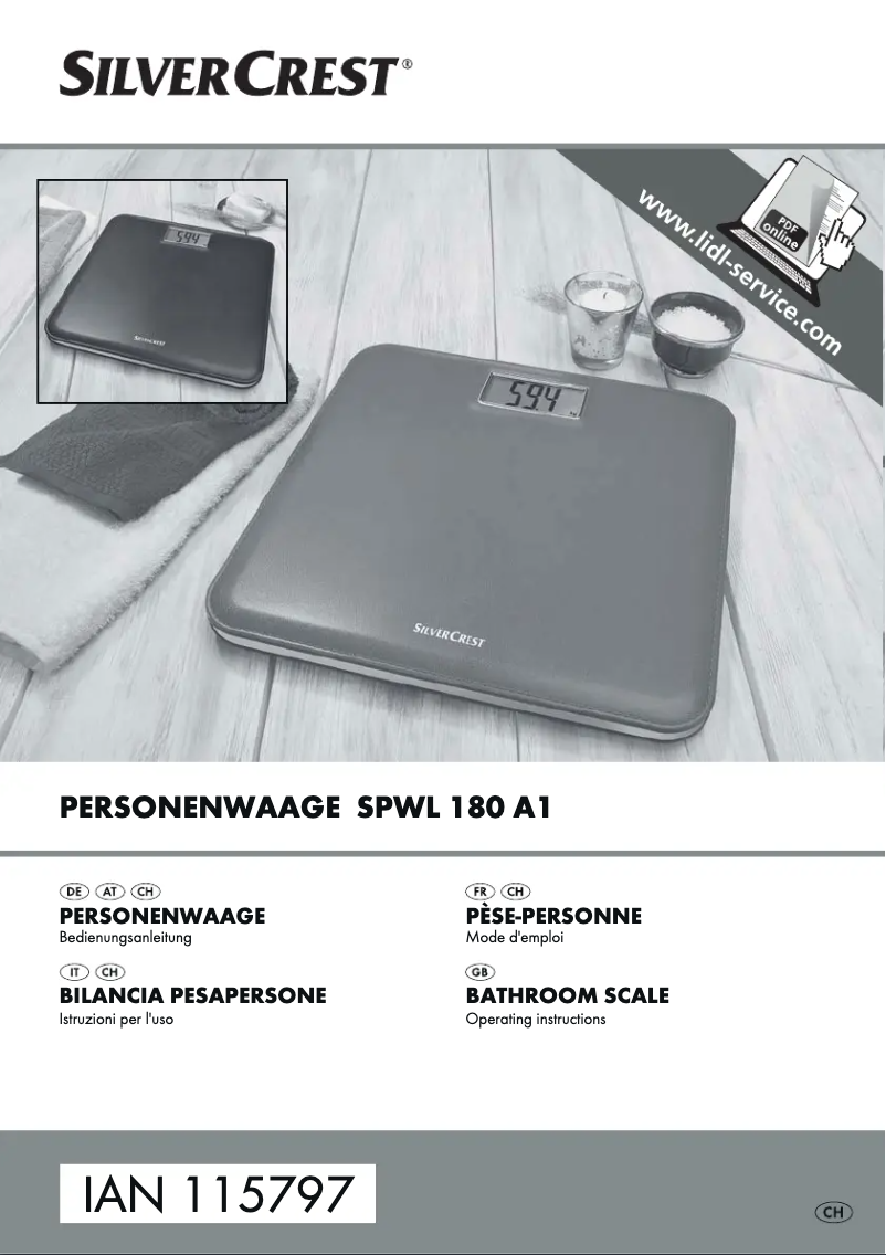 Page n°1 - Manuel utilisateur SilverCrest SPWL 180 A1