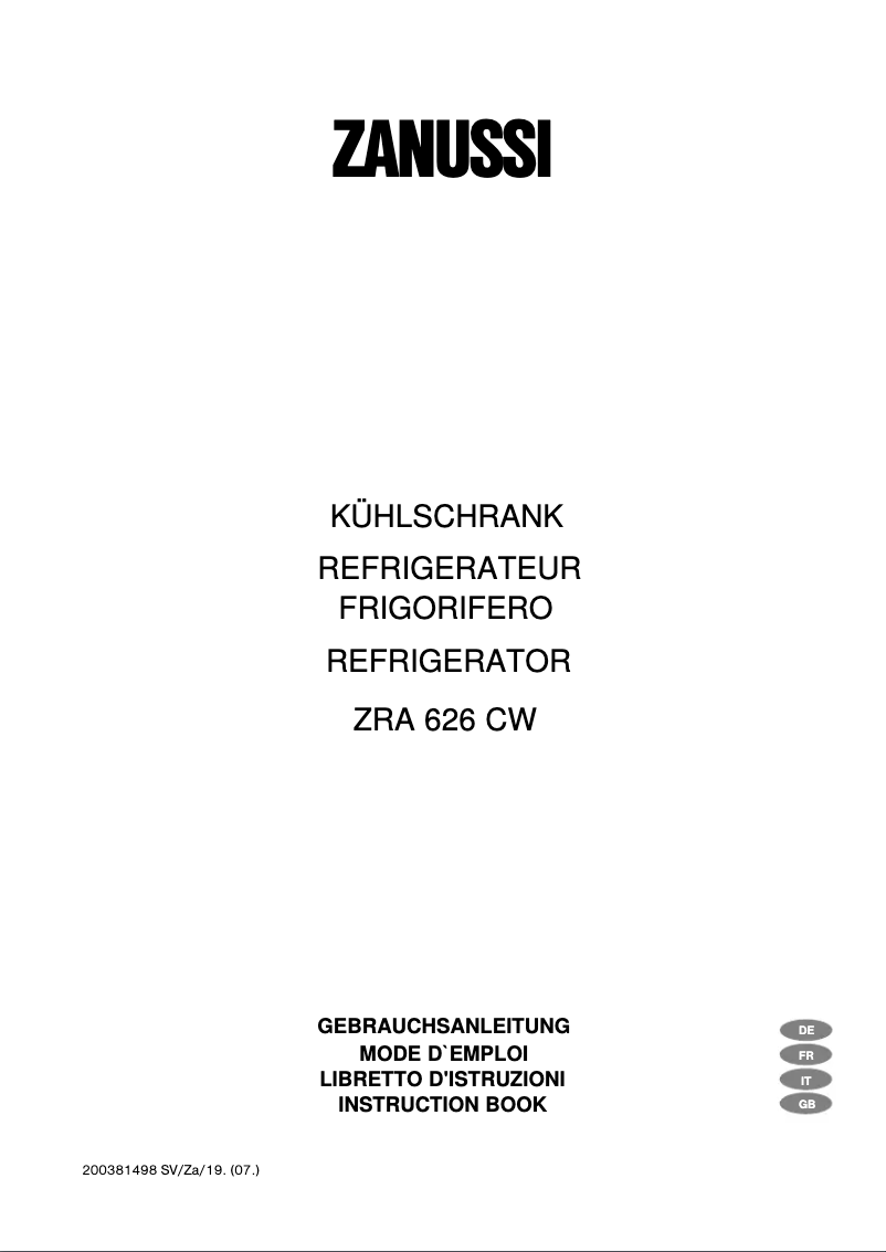 Page 1 de la notice Manuel utilisateur Zanussi ZRA626CW