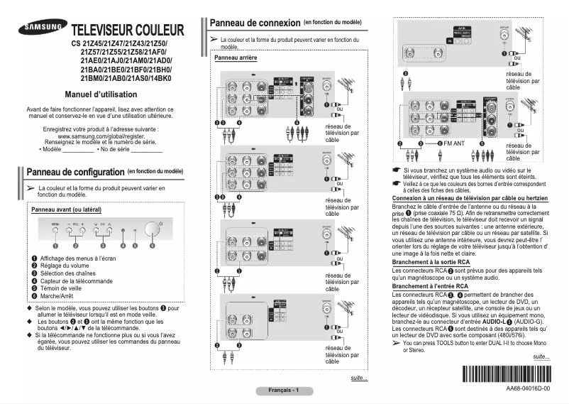 Page 1 de la notice Manuel utilisateur Samsung CS-21Z58