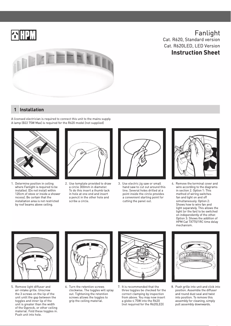 Page 1 de la notice Manuel utilisateur HPM Fanlight R620 LED