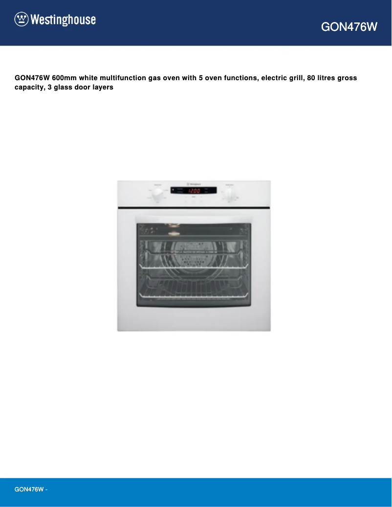 Page 1 de la notice Manuel utilisateur Westinghouse GON476W