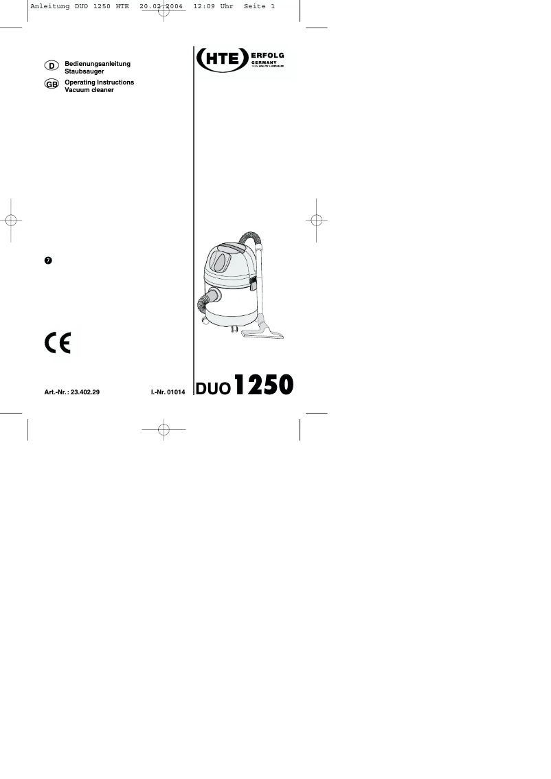 Image de la première page du manuel de l'appareil DUO 1250