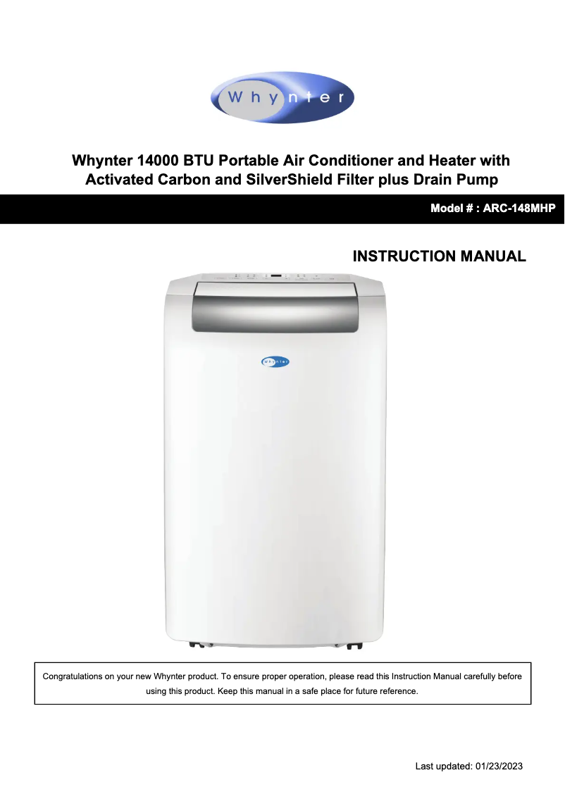 Page 1 de la notice Manuel utilisateur Whynter ARC-148MHP