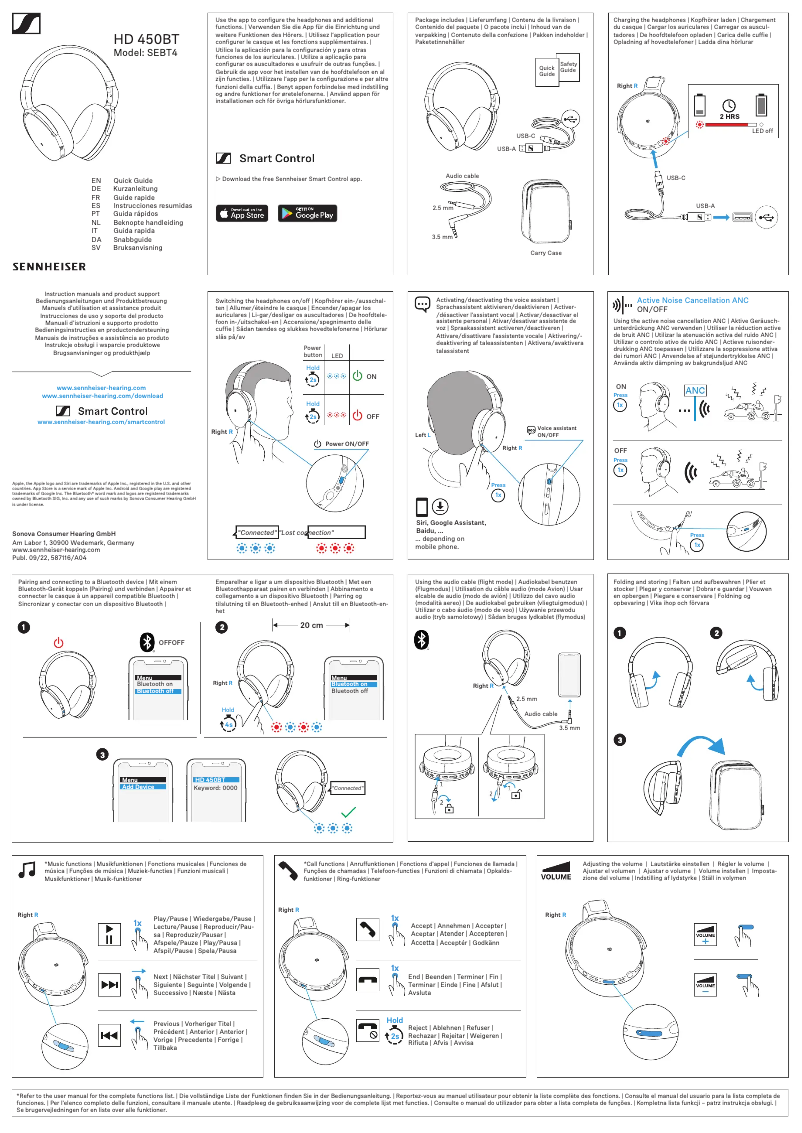 Page n°1 - Guide de démarrage rapide Sennheiser HD 450BT