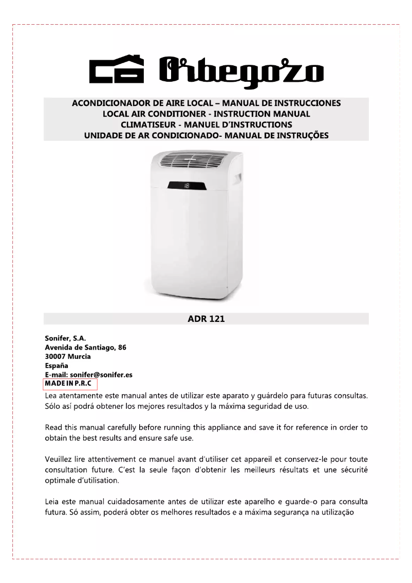 Page n°1 - Manuel utilisateur Orbegozo ADR121