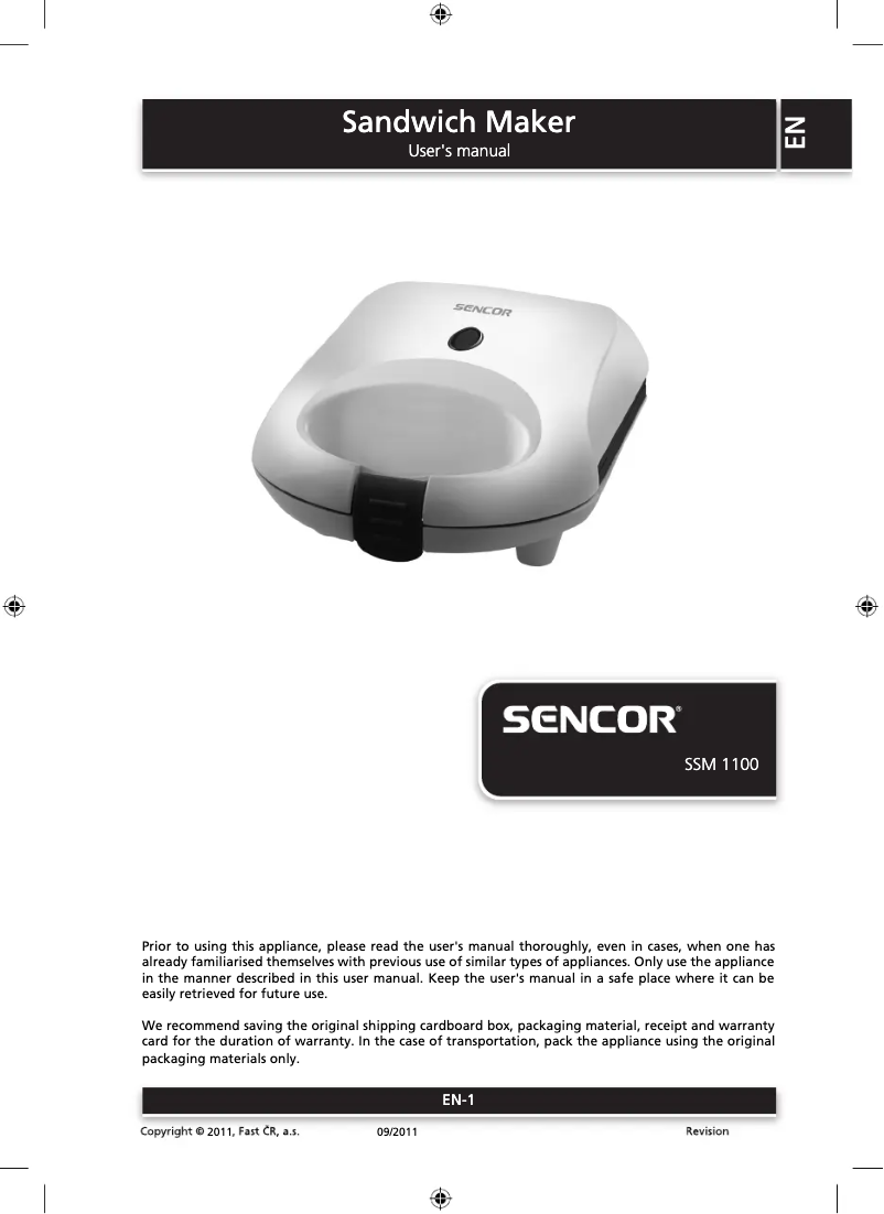 Page 1 de la notice Manuel utilisateur Sencor SSM 1100