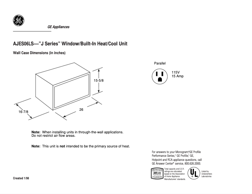 Page n°1 - Fiche technique GE AJES06LS