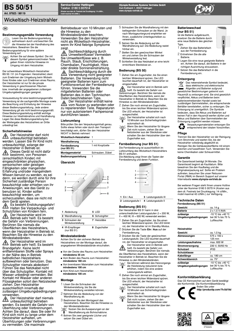 Page n°1 - Manuel utilisateur Hartig & Helling BS 51