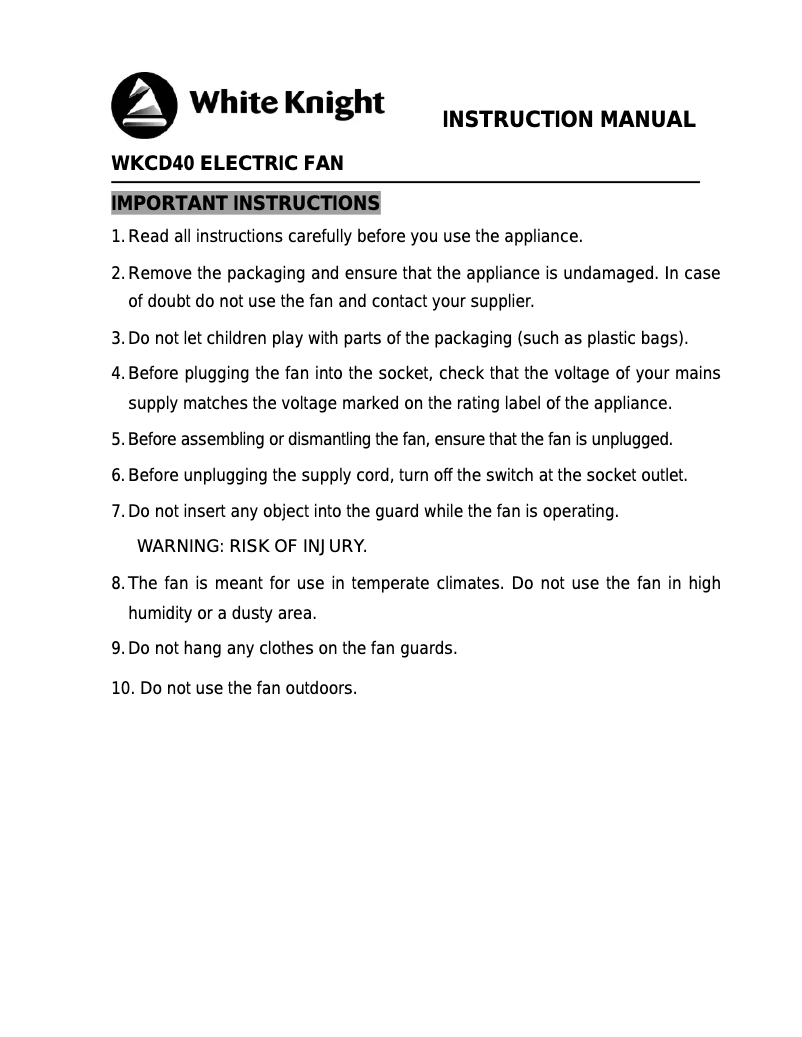 Image de la première page du manuel de l'appareil WKCD40