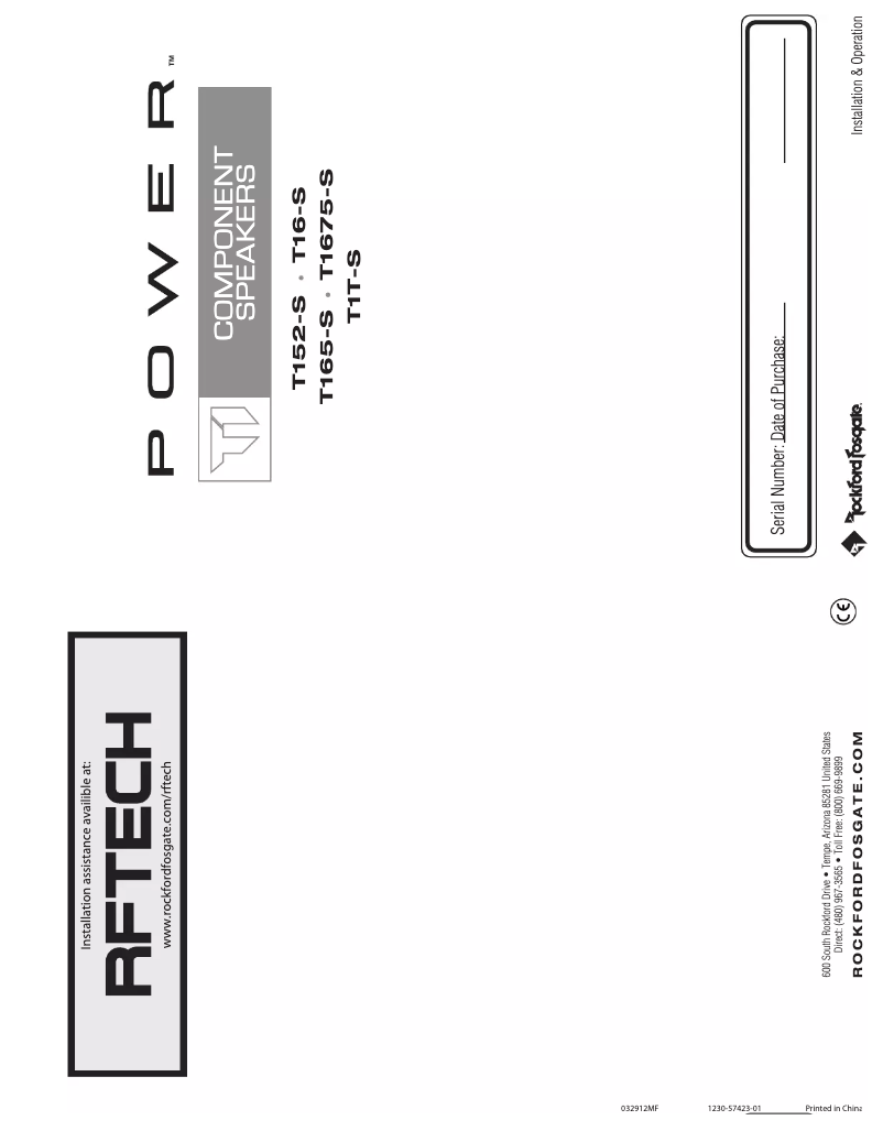 Page n°1 - Manuel d'utilisation et d'entretien Rockford Fosgate Power T16-S
