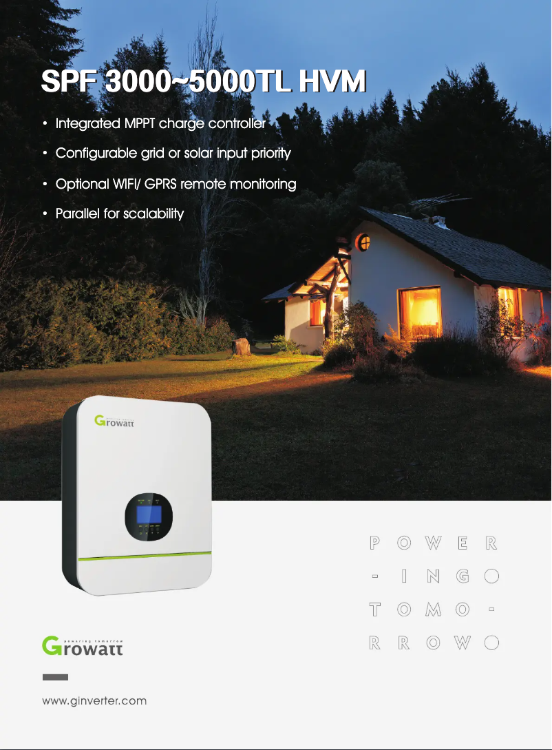 Page 1 de la notice Fiche technique Growatt SPF 3000TL HVM-48