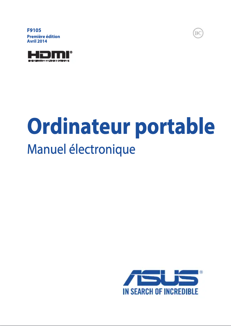 Page 1 de la notice Manuel utilisateur Asus X555LF