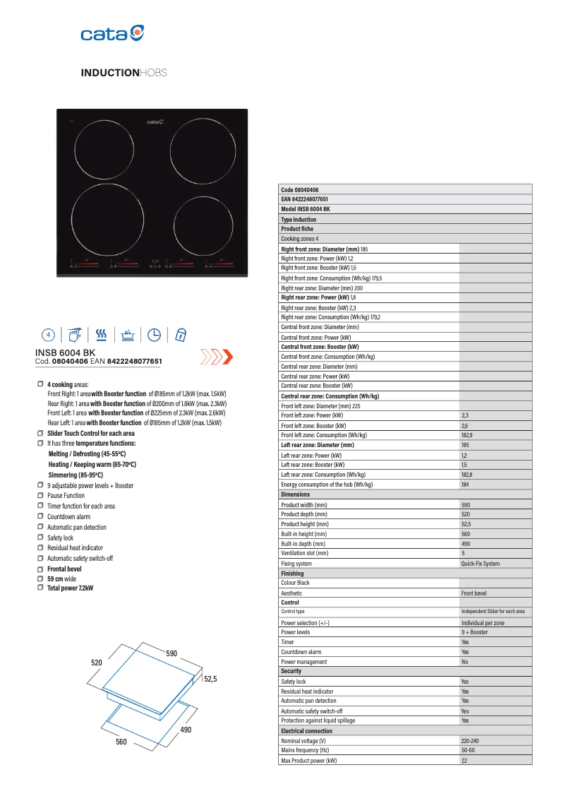 Page 1 de la notice Manuel utilisateur CATA INSB 6004