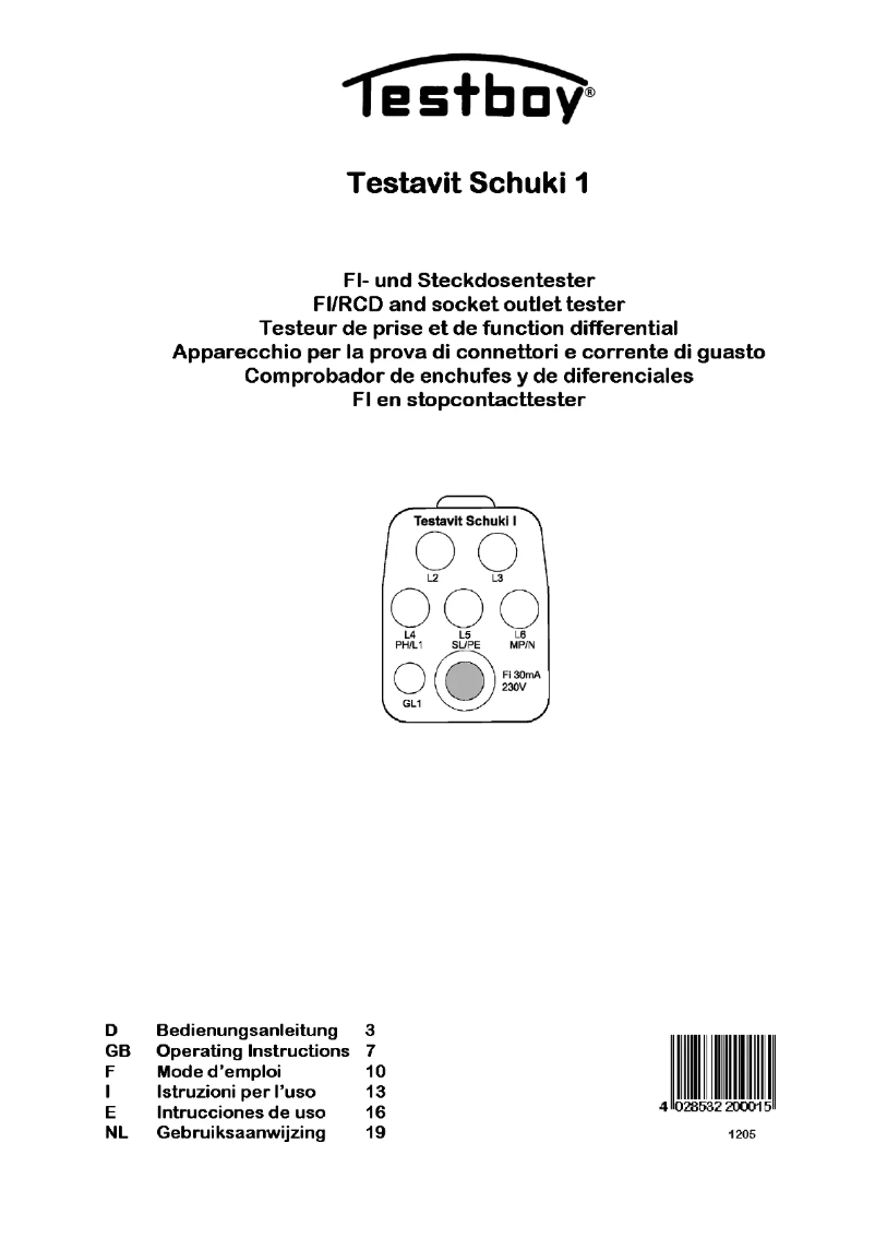 Imagen de la primera página del manual del dispositivo Testavit Schuki 1