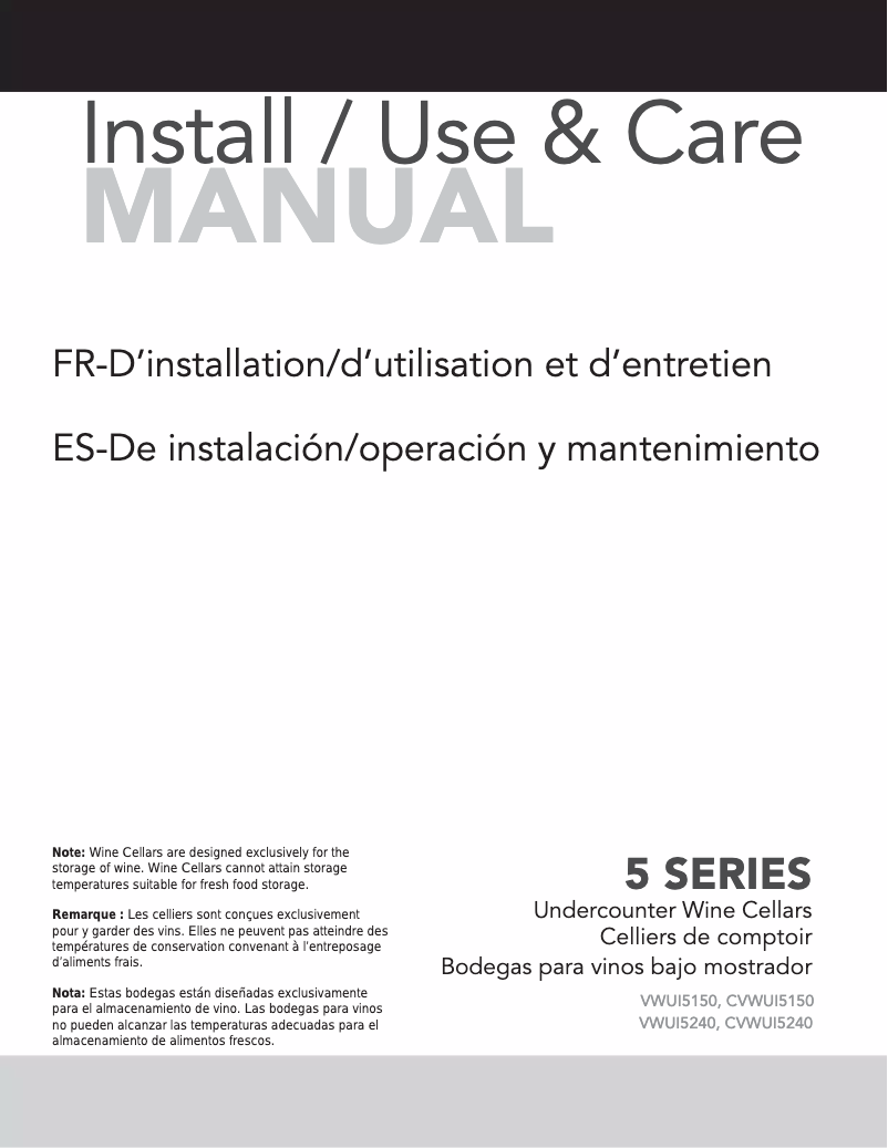 First page image of the manual for VWUI5150GRSS