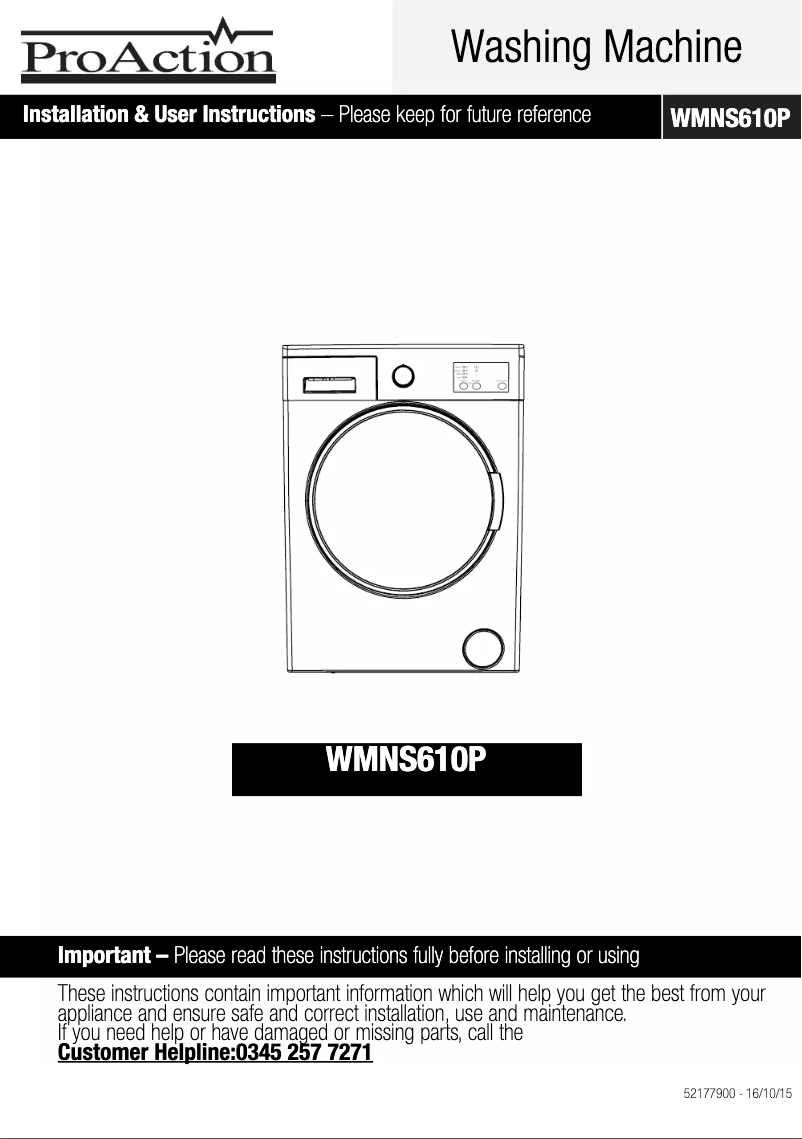Page n°1 - Manuel utilisateur ProAction WMNS610P