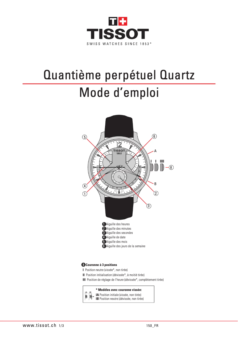 Page n°1 - Manuel utilisateur Tissot Tradition Eusebio 2014