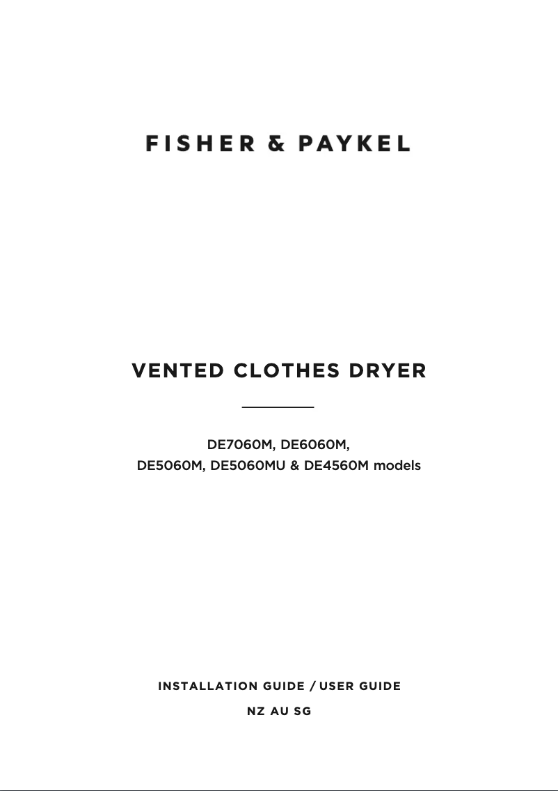 Page n°1 - Guide d'installation Fisher & Paykel DE5060MU1