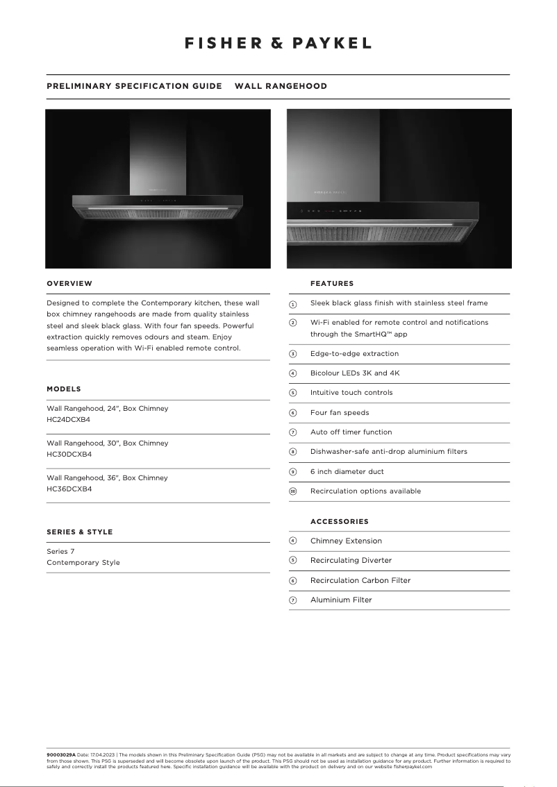 Page 1 de la notice Fiche technique Fisher & Paykel HC30DCXB4