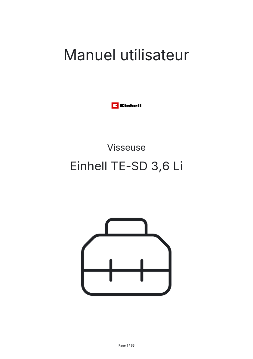 Page 1 de la notice Manuel utilisateur Einhell TE-SD 3,6 Li