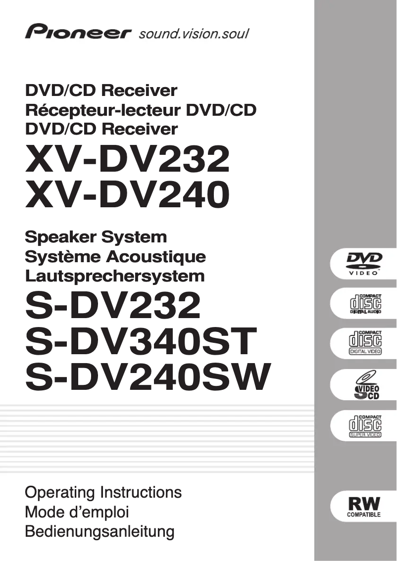 Page 1 de la notice Manuel utilisateur Pioneer XV-DV232