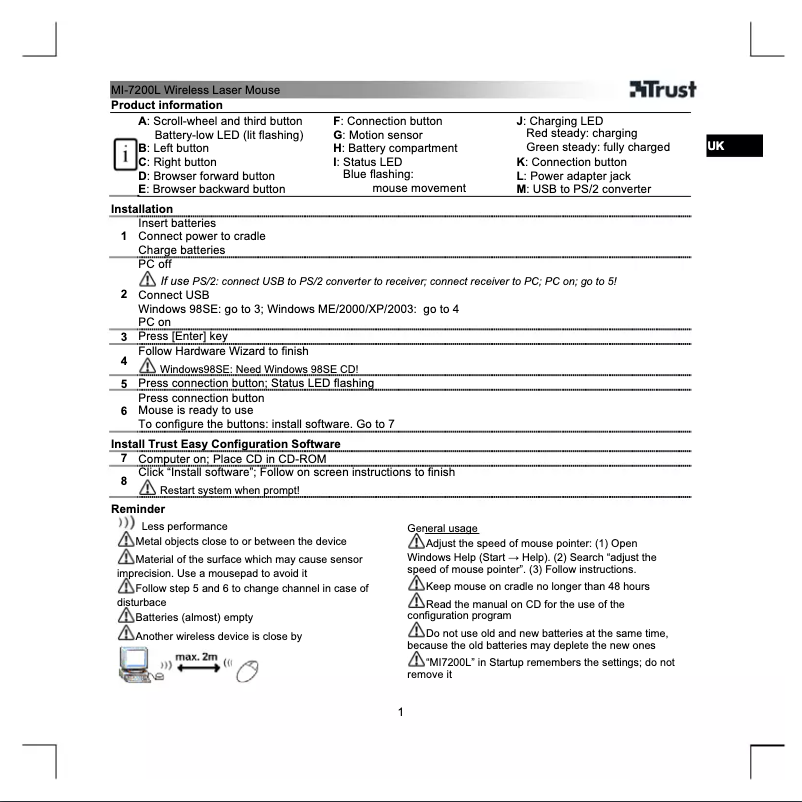 Page n°1 - Manuel utilisateur Trust MI-7200L