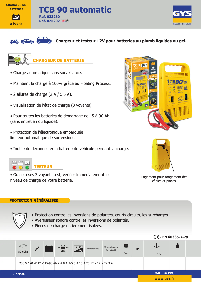 Page n°1 - Fiche technique GYS TCB 90 Automatic