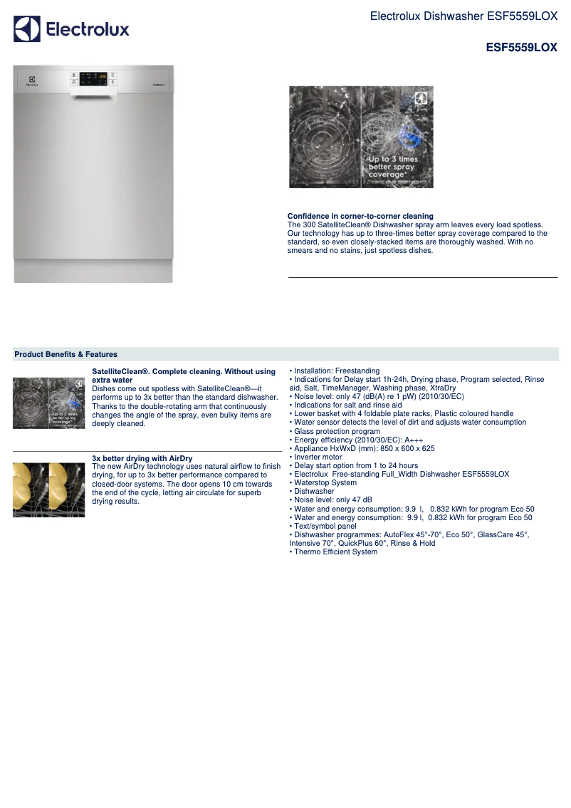 Page 1 de la notice Fiche technique Electrolux ESF5559LOX