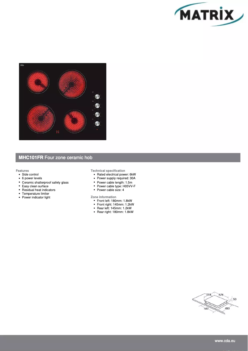 Página 1 del manual Ficha técnica Matrix MHC101FR