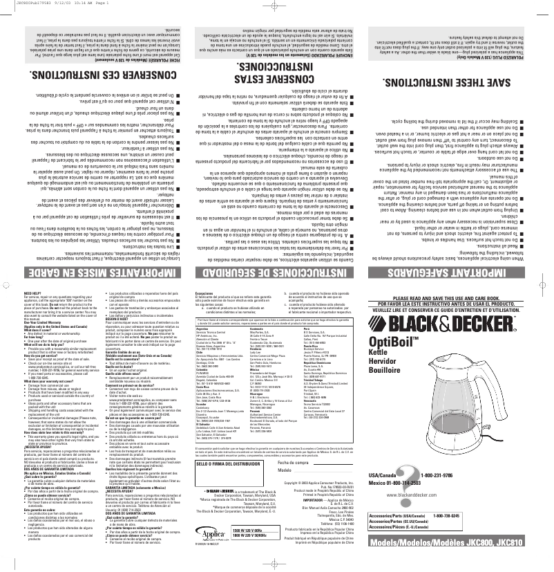Page n°1 - Manuel utilisateur Black & Decker JKC810