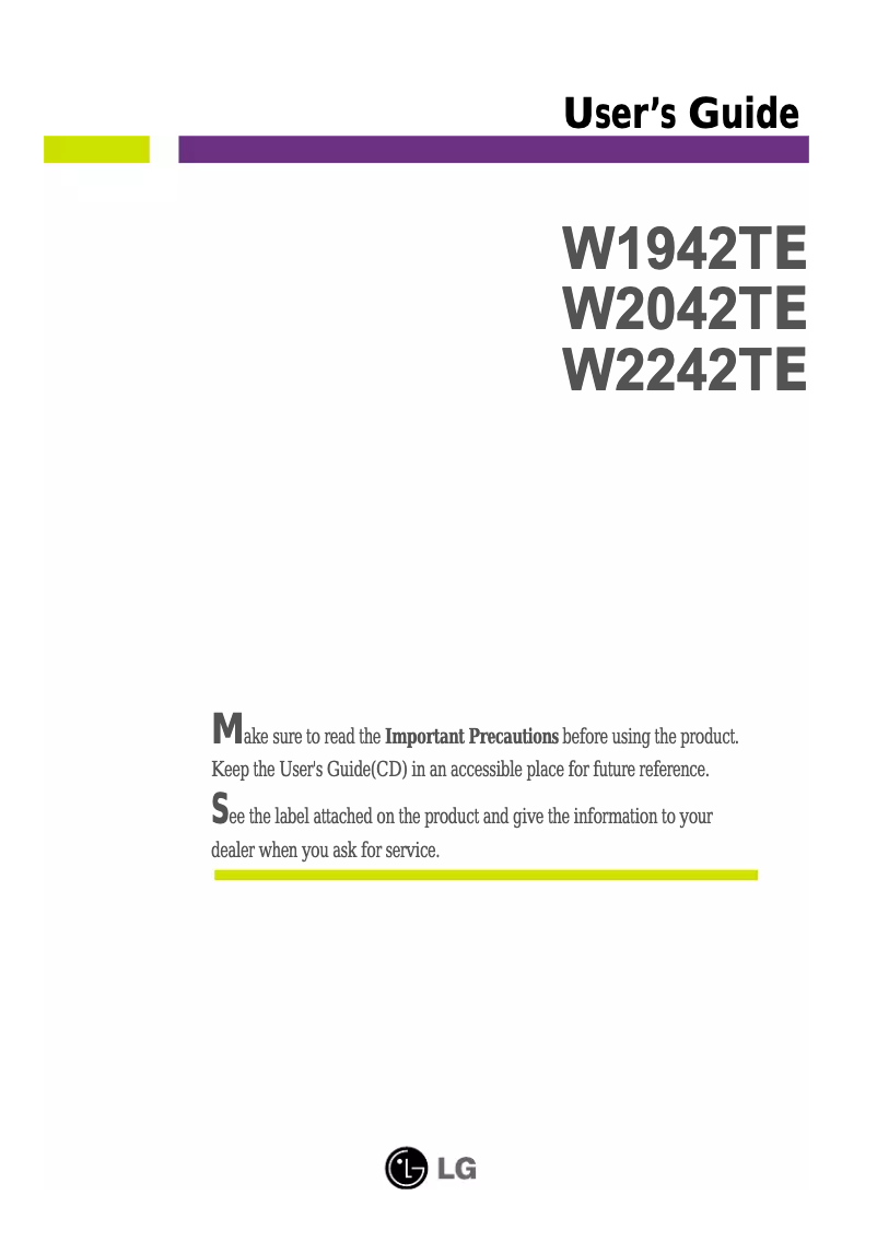 Page 1 de la notice Manuel utilisateur LG W1942TE-PF